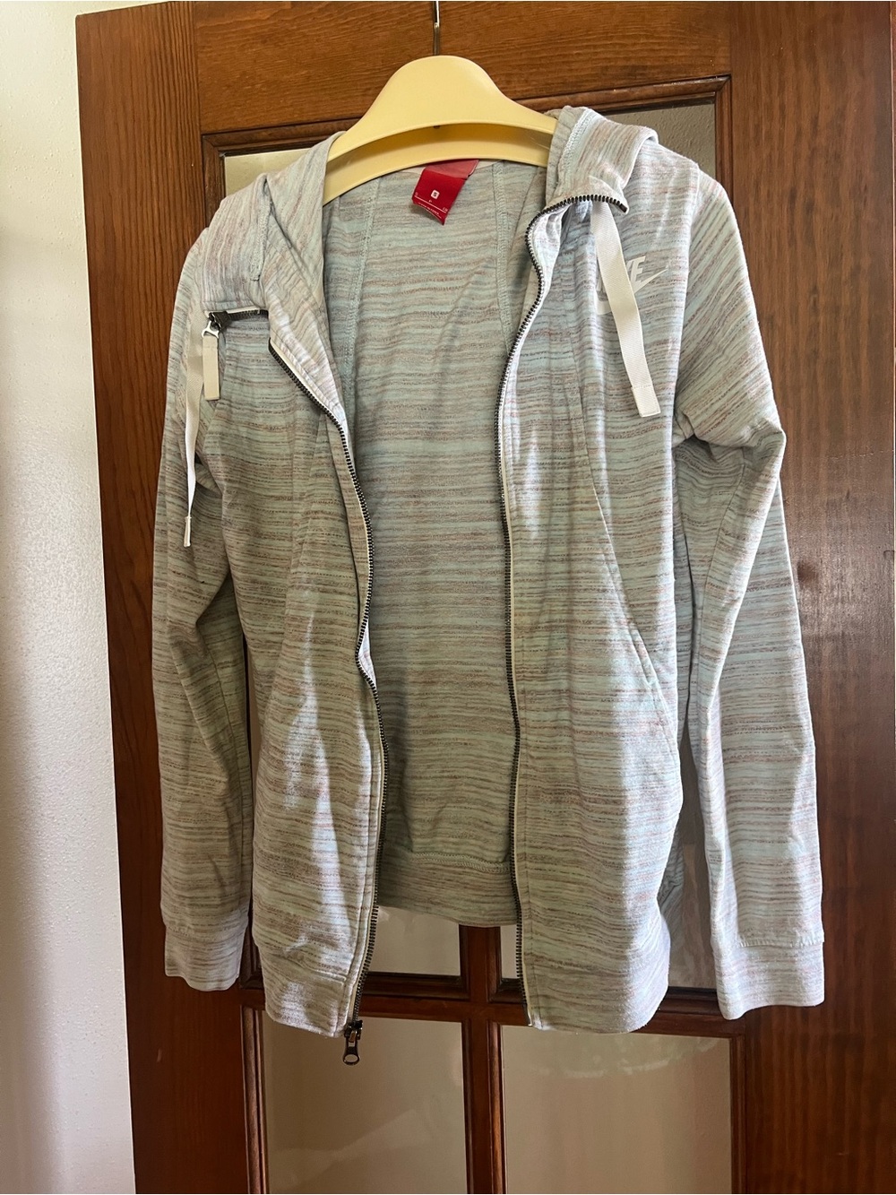 Nike Light Gray Striped Zip-Up Hoodie